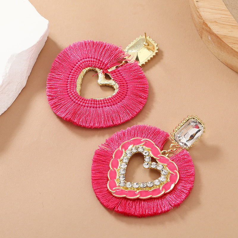 Acrylic Round Peach Heart Hollow Earrings MIC-KaiQ015