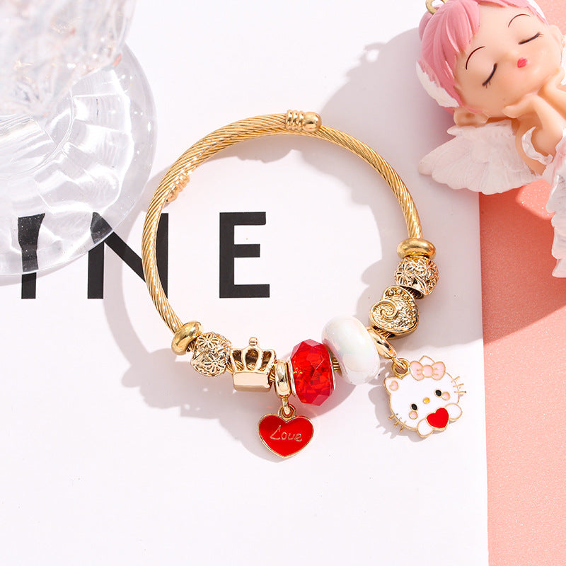 Bracelet Stainless Steel DIY Stainless Steel Bracelet Cartoon Cute KT Cat Gold Love Bracelet (M) YWQL003