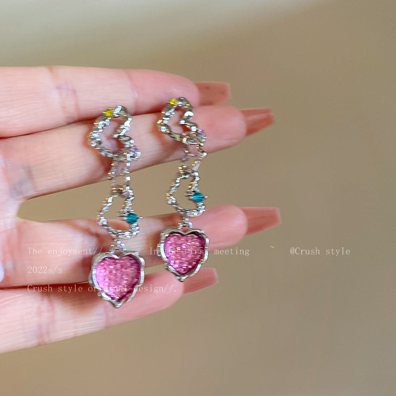 Alloy Pink Love Zircon Earrings (Minimo de Compra 2) MIC-JinYi002