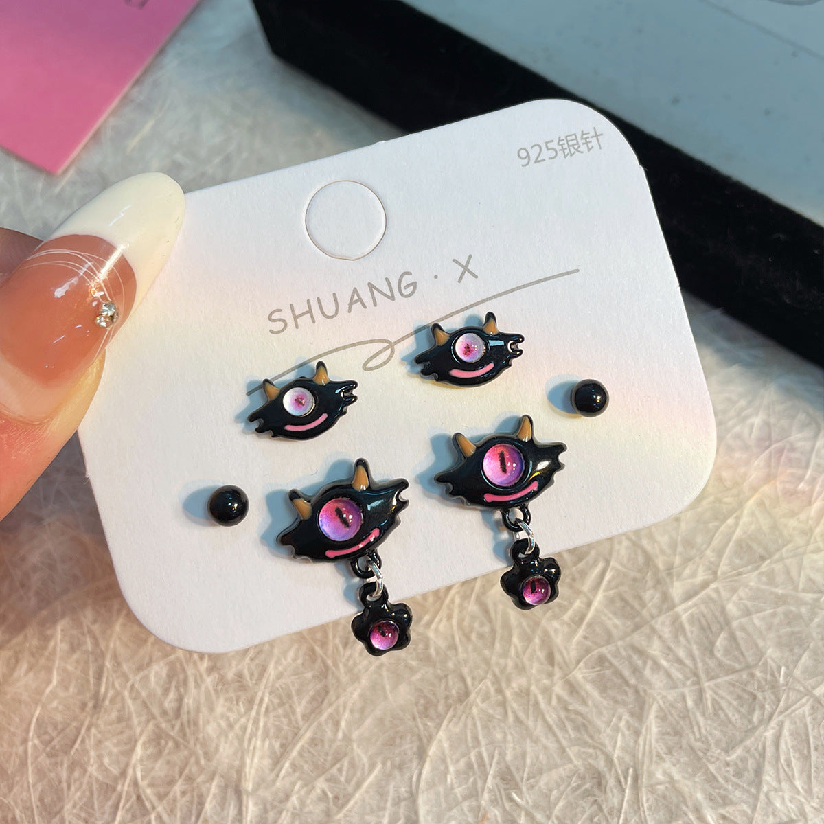 Alloy heterochromatic cute little monster earrings MYA-ShuangX050