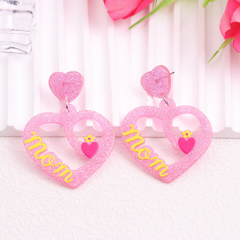 Acrylic Pink Love Earrings MIC-DuA084