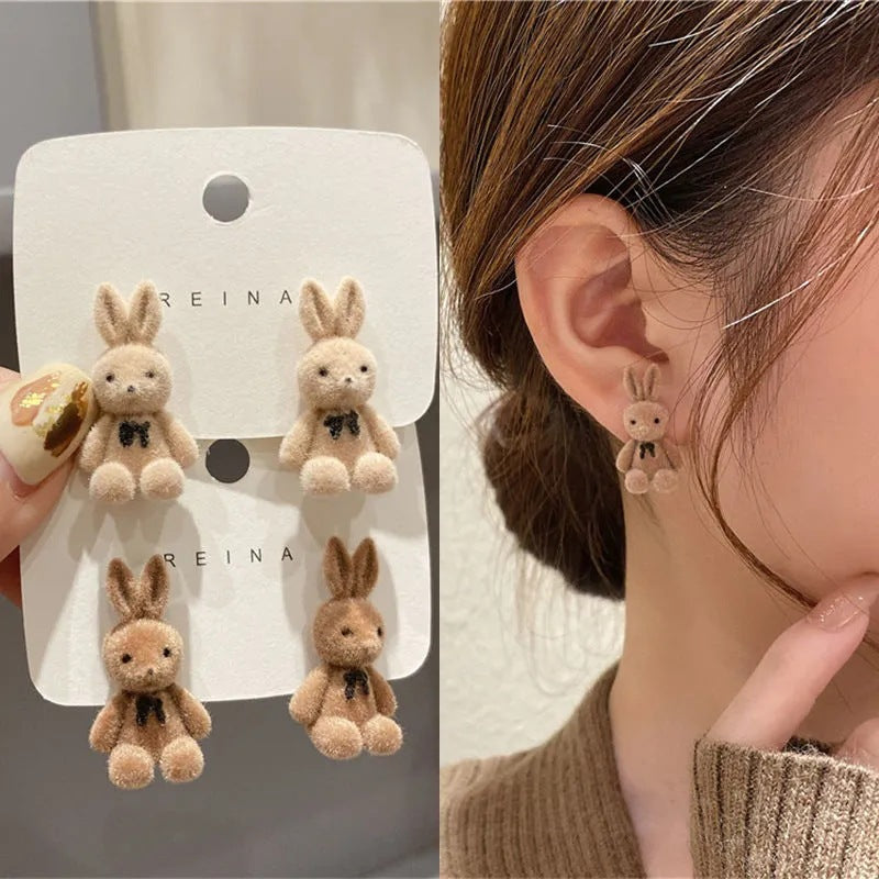 Alloy flocked rabbit earrings MIC-YinXin006