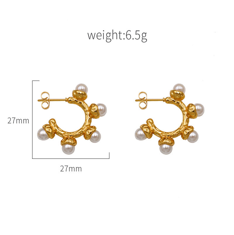 Titanium steel 18K pearl Baroque earrings MYA-XuanJ012