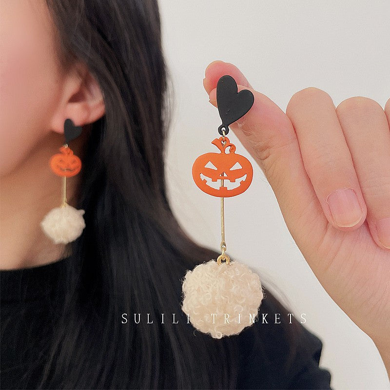 Alloy Pumpkin Plush Ball Earrings MIC-BeiL035