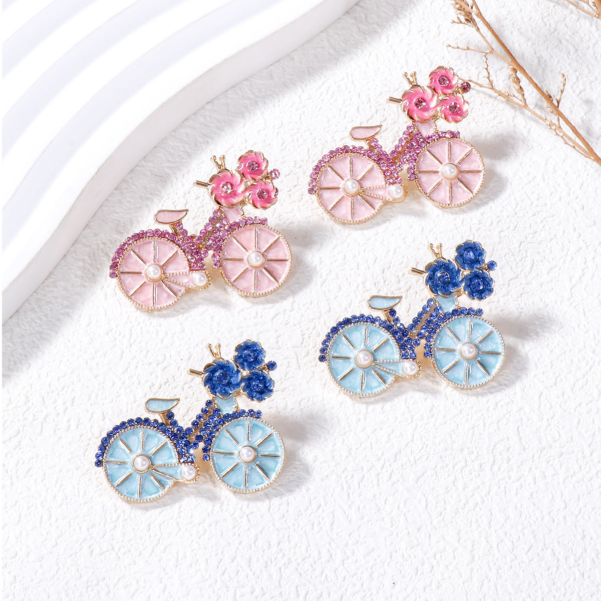 Alloy full diamond bicycle earrings MIC-JuJ023