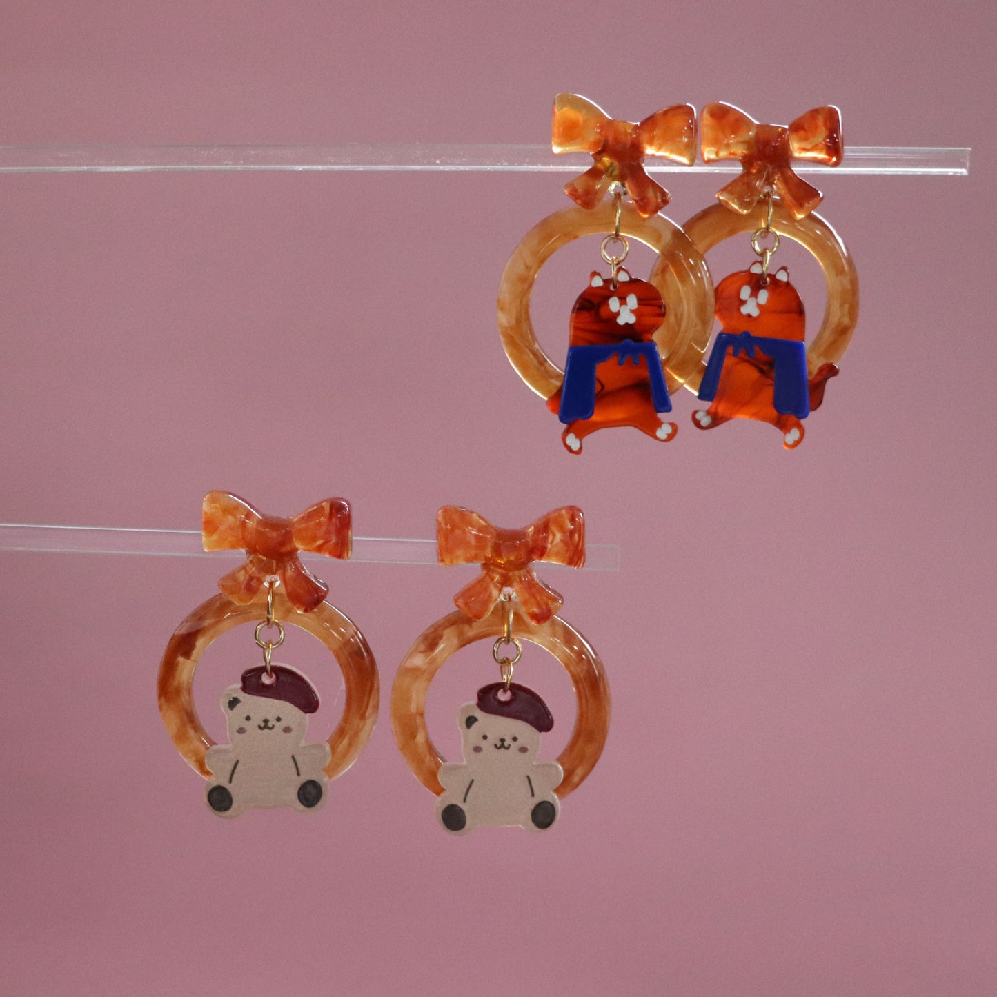 Acrylic cartoon bear cat earrings MIC-QingJ026