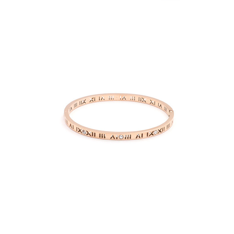 Stainless steel gold-plated diamond studded Roman numeral bracelet MYA-XuanJ019