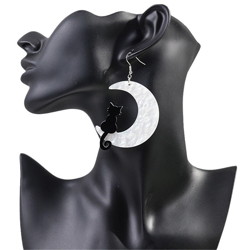 Acrylic Moon Cat Earrings MIC-ChouD033