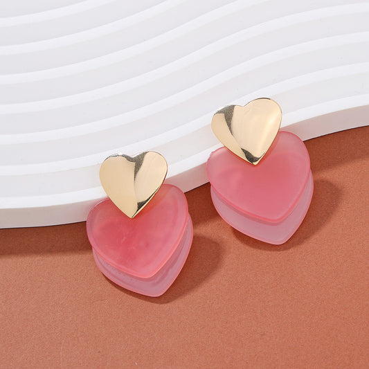 Alloy pink double layer heart earrings MIC-AYN014