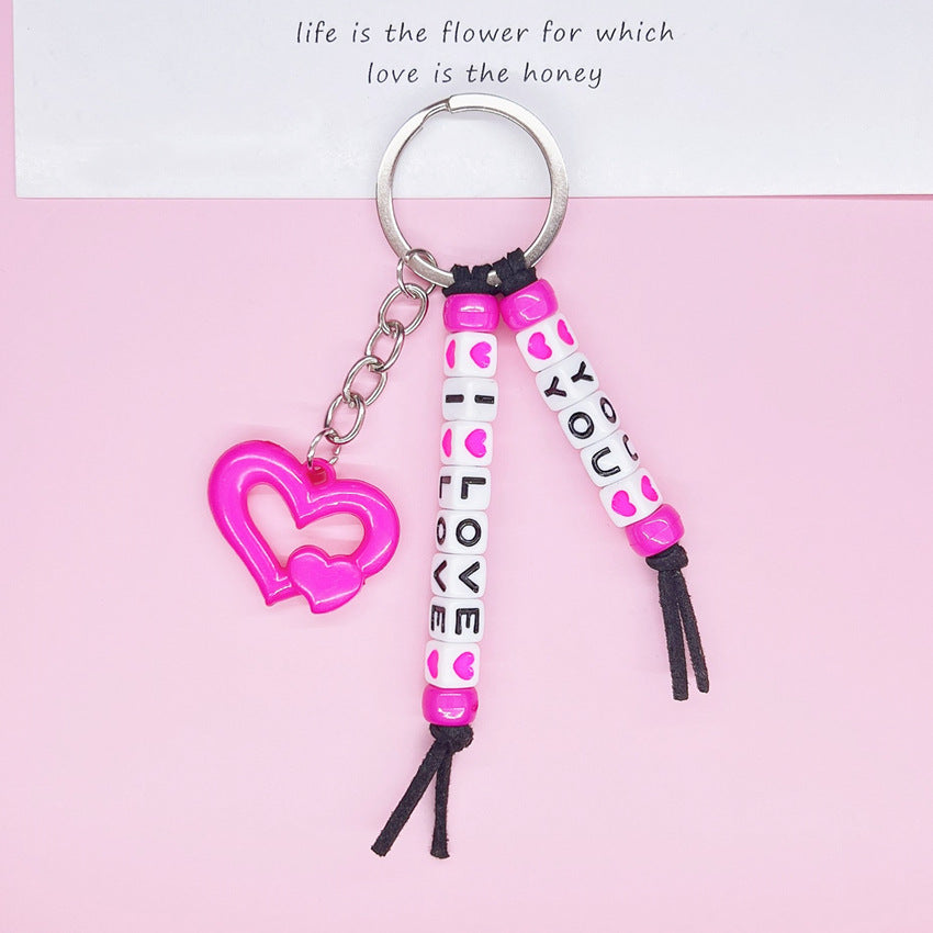 Keychains Acrylic Alloy Bohemia I LOVE YOU MIC-RRui001