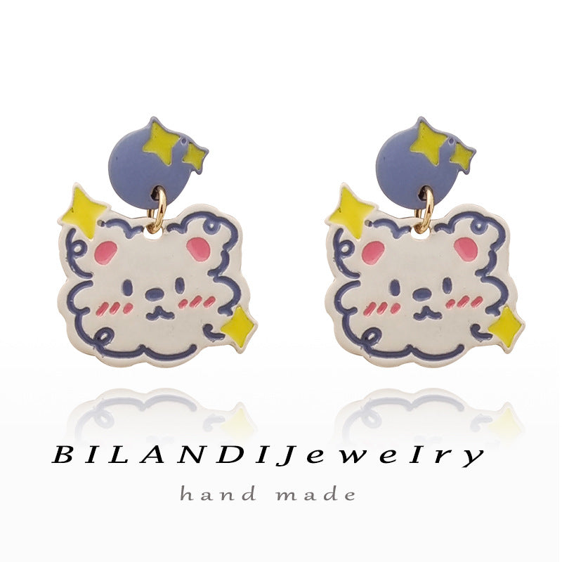 Alloy color contrast oil dripping little bear earrings (Minimo de Compra 2) MIC-BLD045