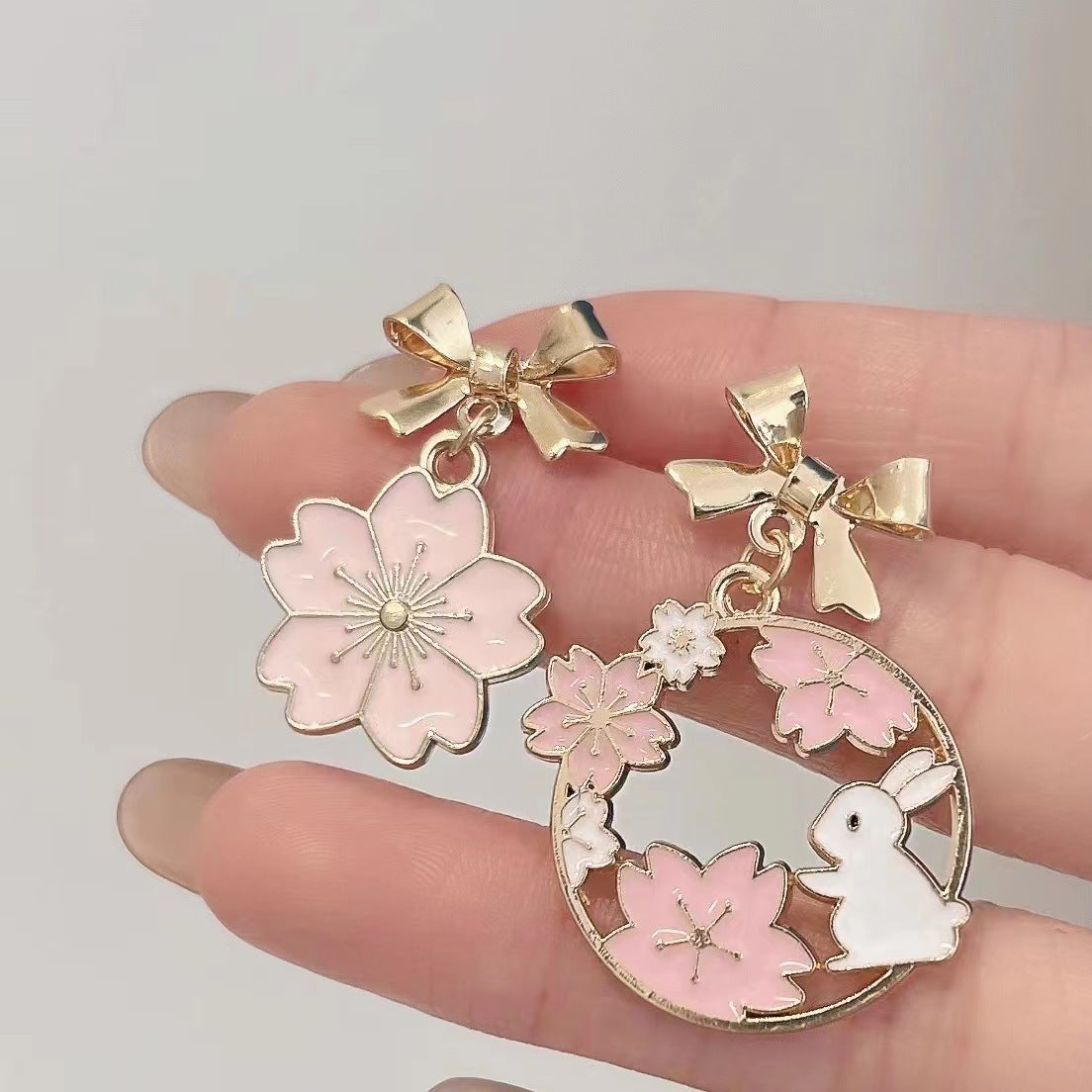 Earrings Alloy Bunny Asymmetric Flowers aimei007