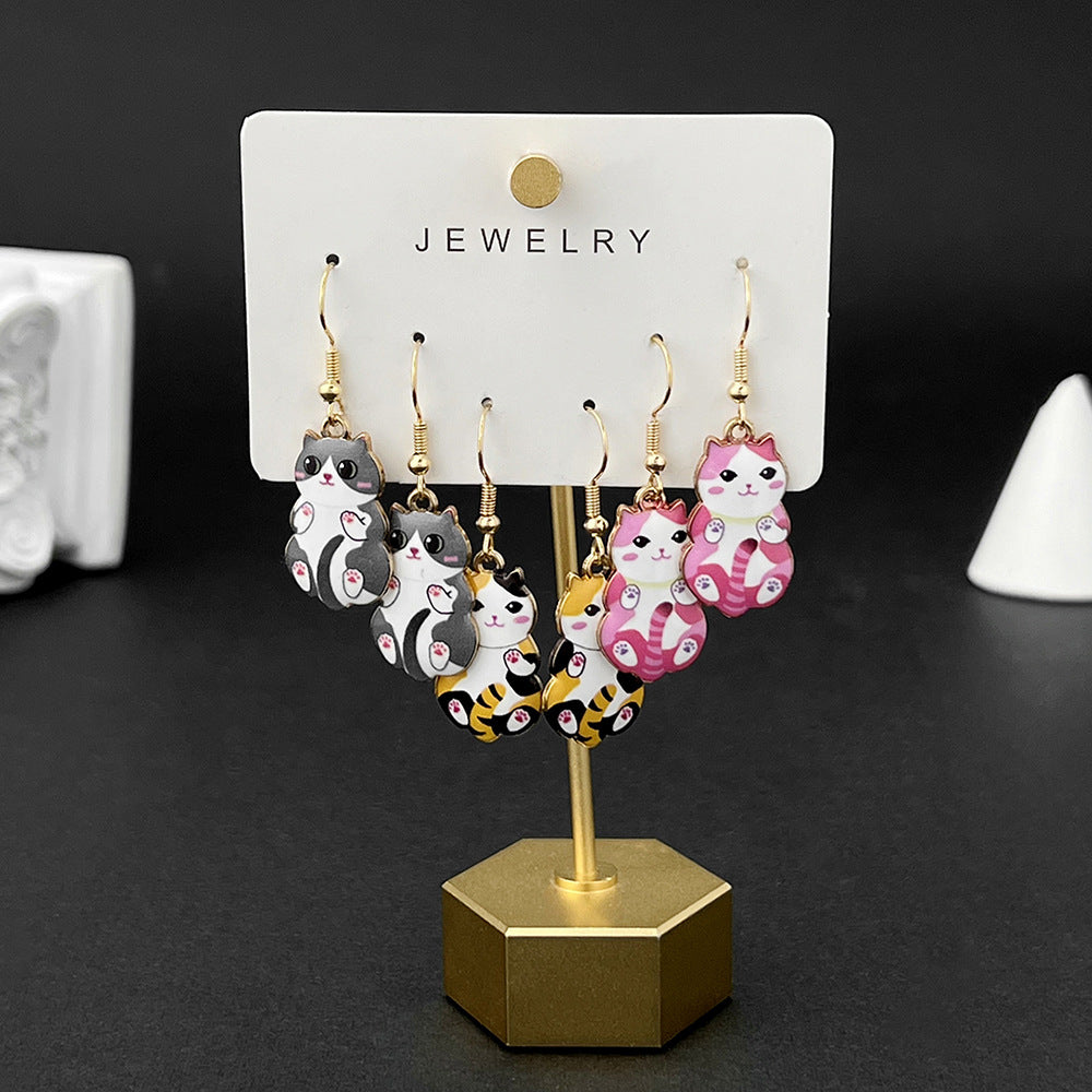 Alloy 3 pairs of cartoon kitten earrings (Minimo de compra 5) MIC-LuN003