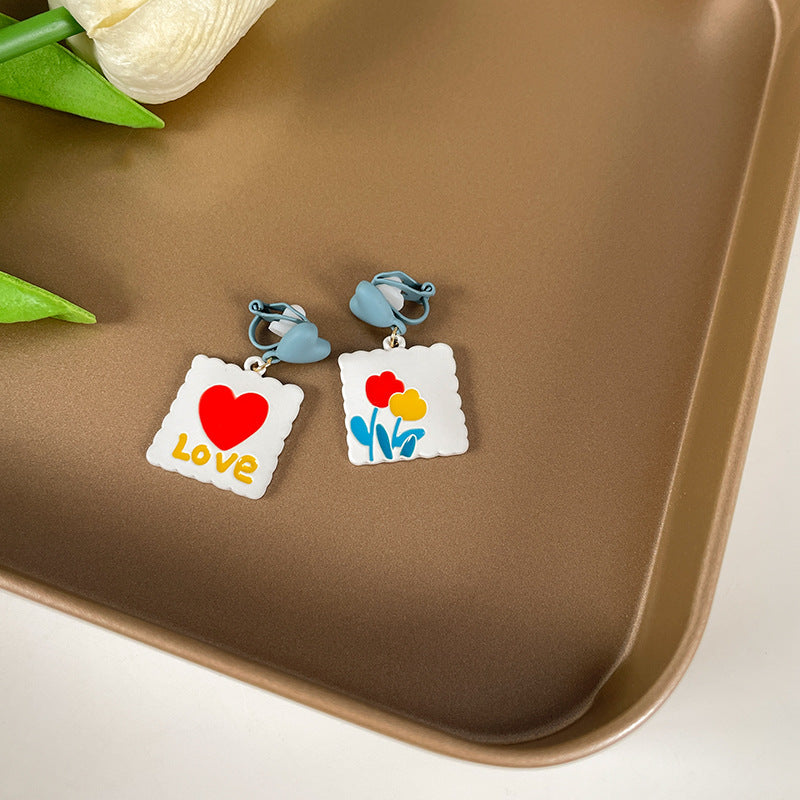 Resin Heart Flower Earrings (Minimo de compra 2) MIC-TQL015