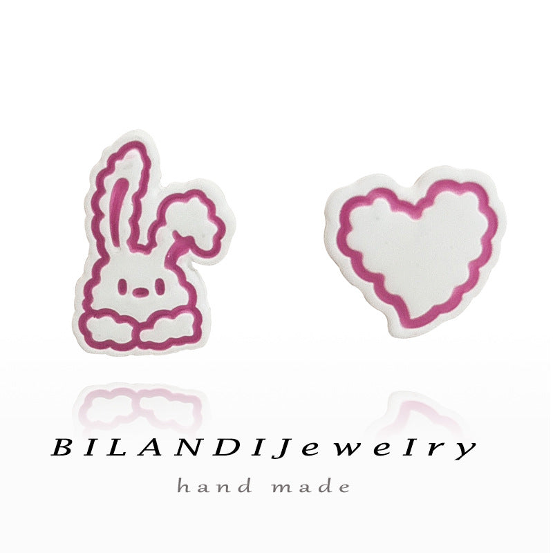 Alloy Asymmetric Little Rabbit Heart Earrings (Minimo de Compra 2) MIC-BLD039