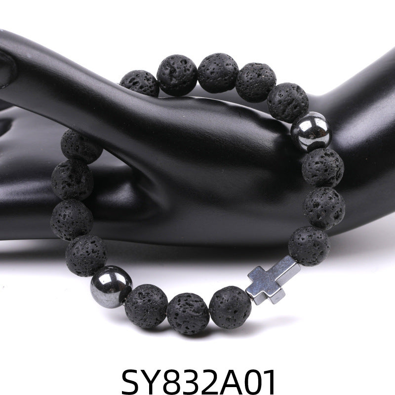 Alloy Cross Black Iron Ore Bracelet MIC-XiuH015