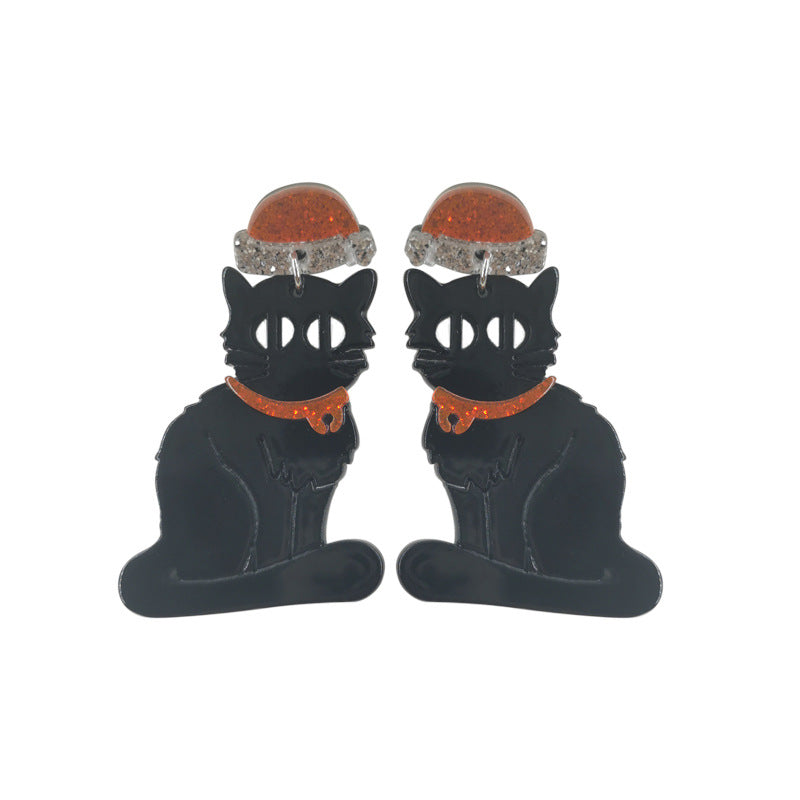 Acrylic black cat Santa Claus hat earrings (Minimo de Compra 2) MIC-QingM014