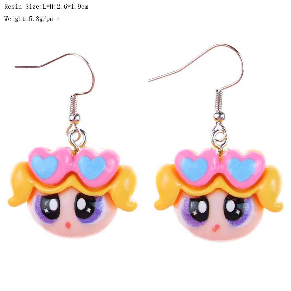 Alloy Bright Face Cartoon Cool Girl Earrings MIC-NiQ047