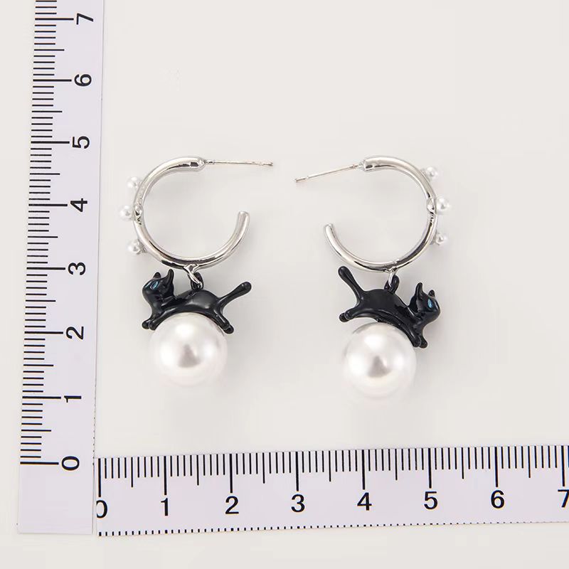 Alloy black kitten pearl earrings MIC-YanH002