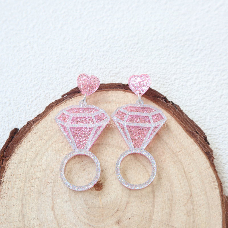 Alloy acrylic pink diamond ring earrings MIC-OuG118