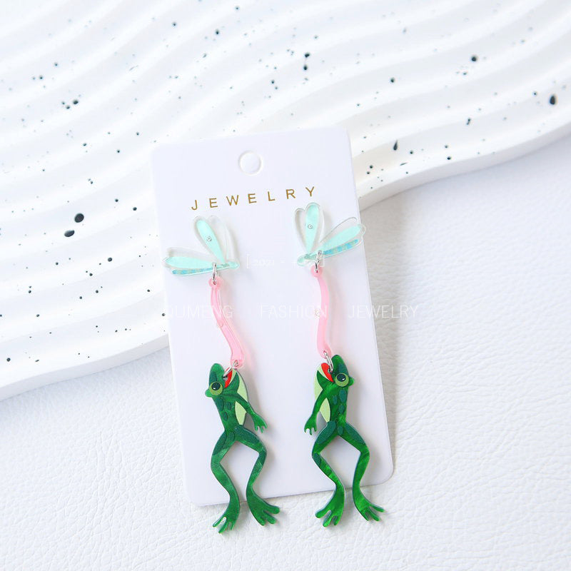 Alloy acrylic frog insect earrings MIC-OuG127