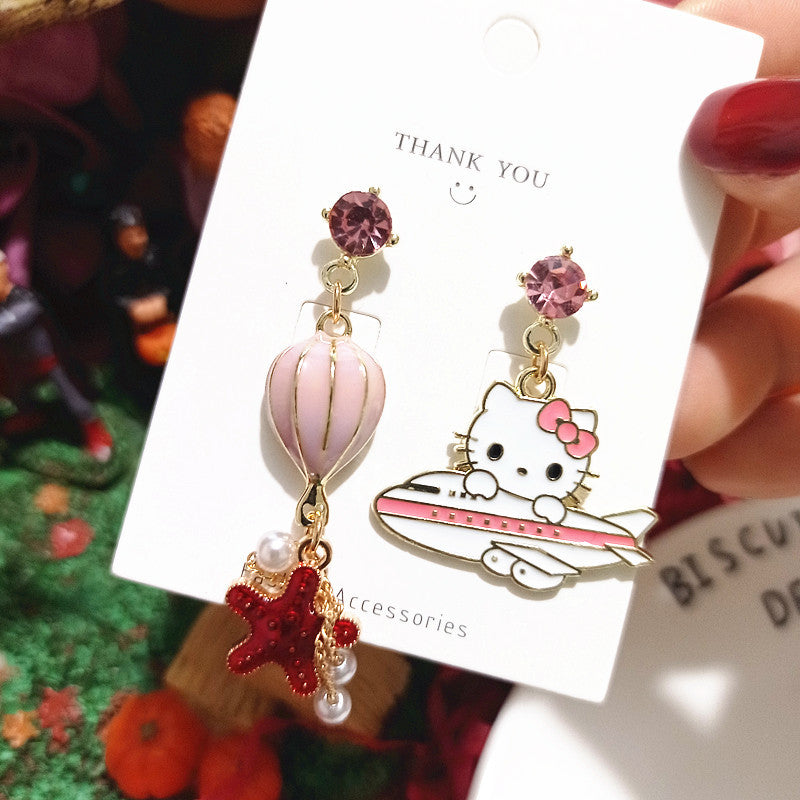 Alloy Aircraft Cat Earrings MIC-XingJ057