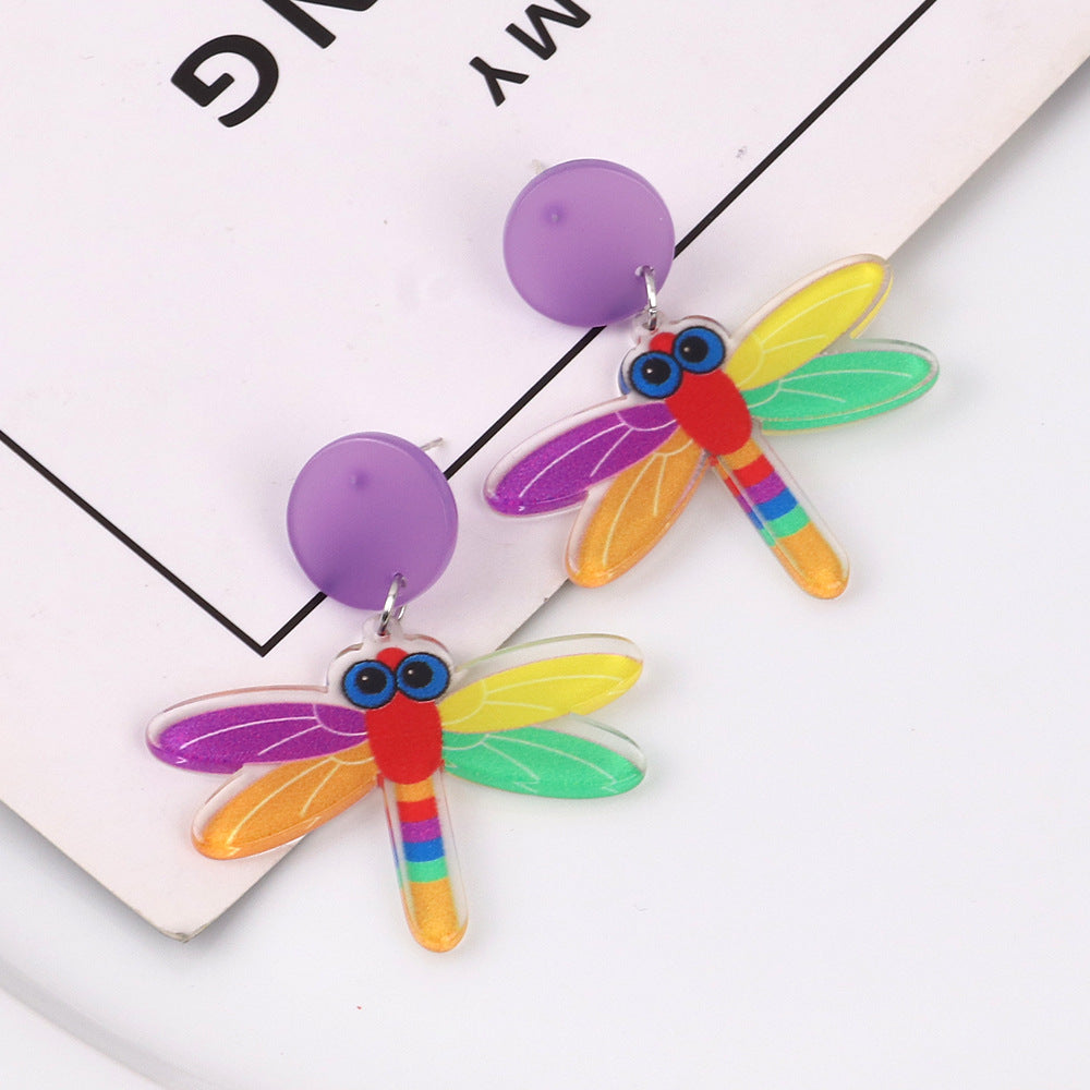 Acrylic Dragonfly Rainbow Horse Earrings MYA-ChouD041