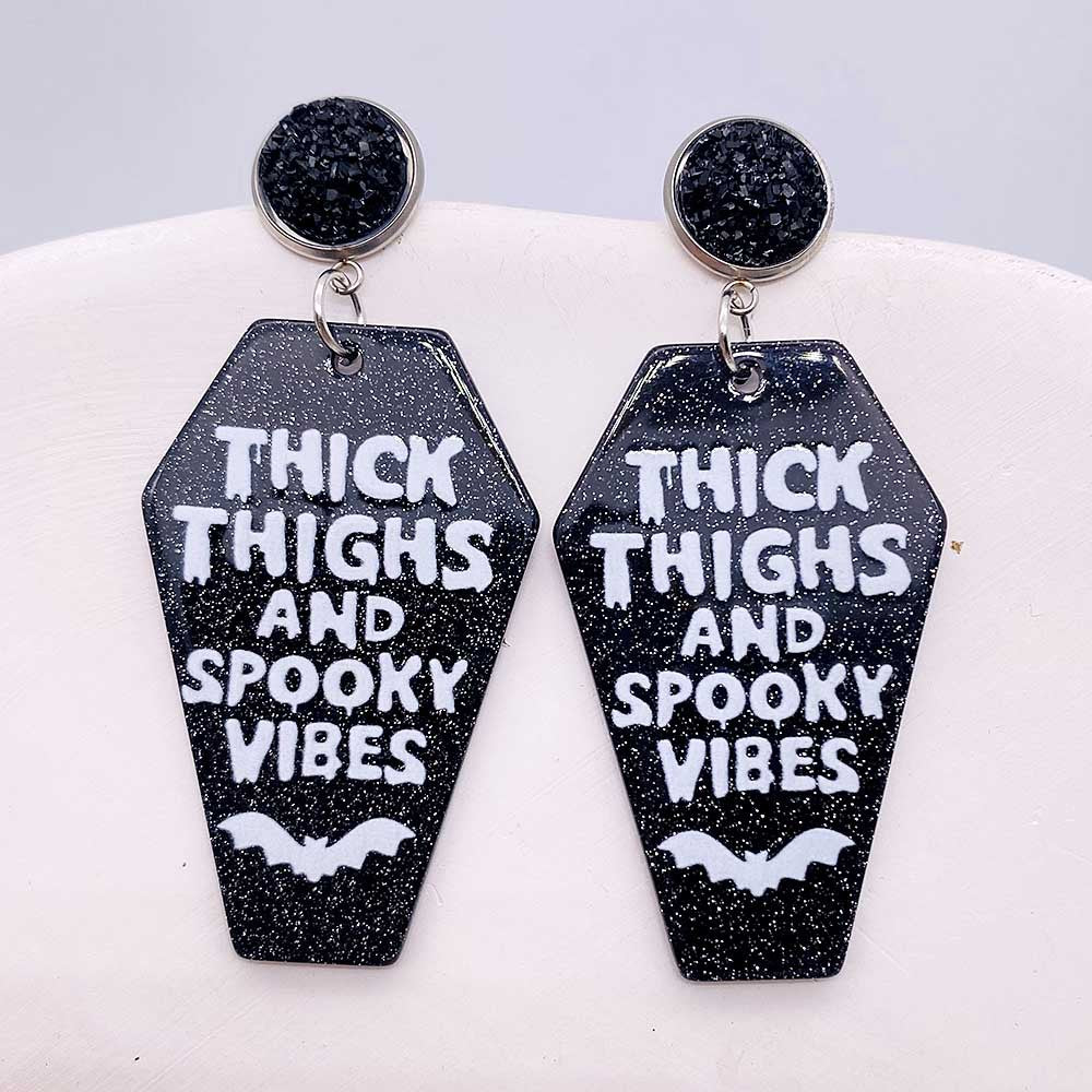 Acrylic Halloween Bat Coffin Plate Earrings (Minimo de Compra 2) MIC-ChenY018