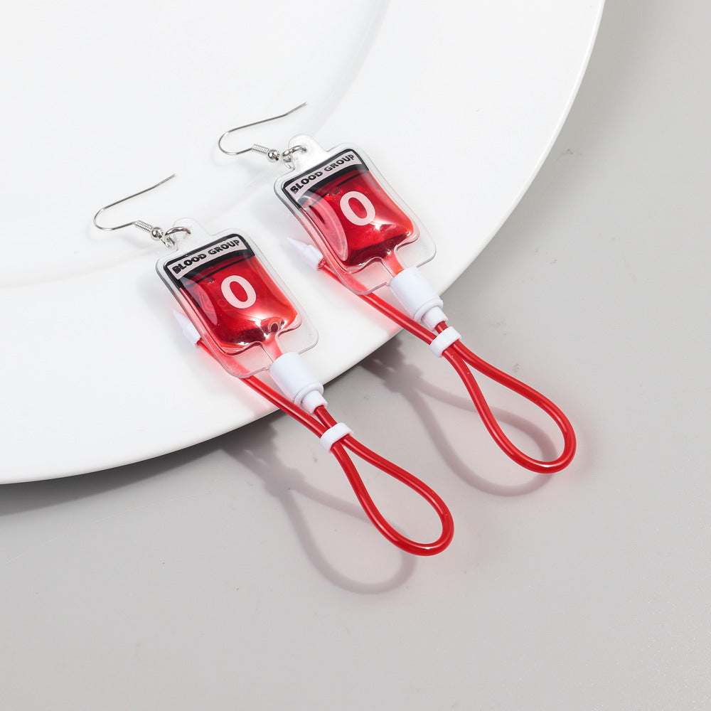 Acrylic simulated plasma blood bag earrings MYA-ChouD039