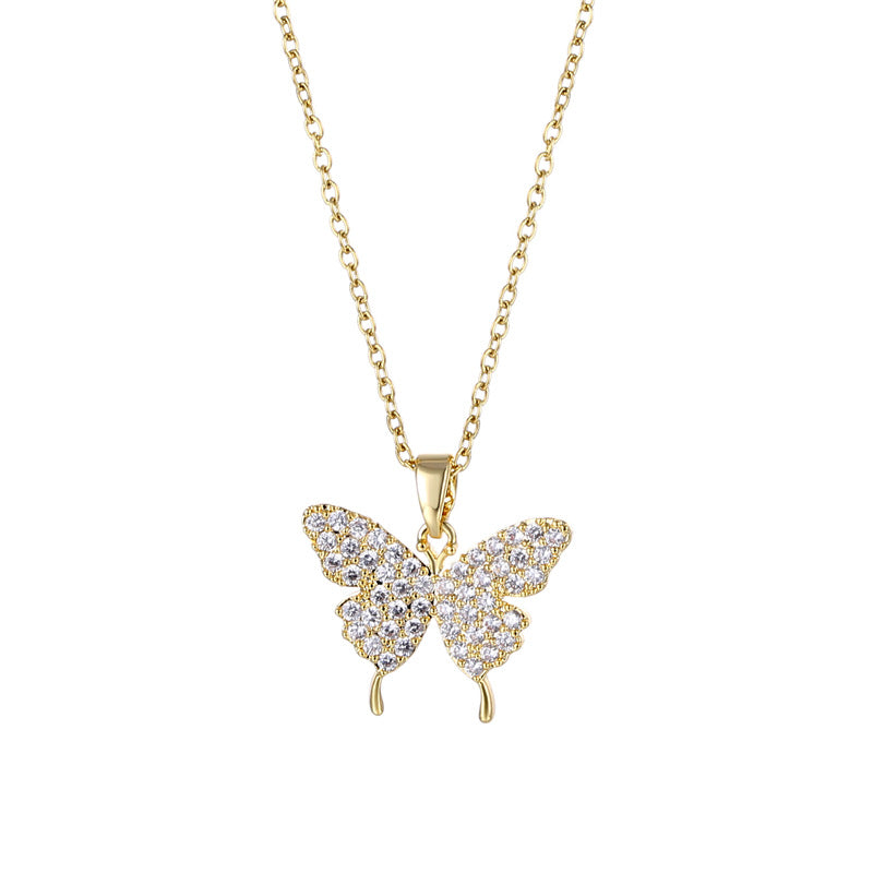 Stainless steel diamond butterfly necklace MYA-QingR013