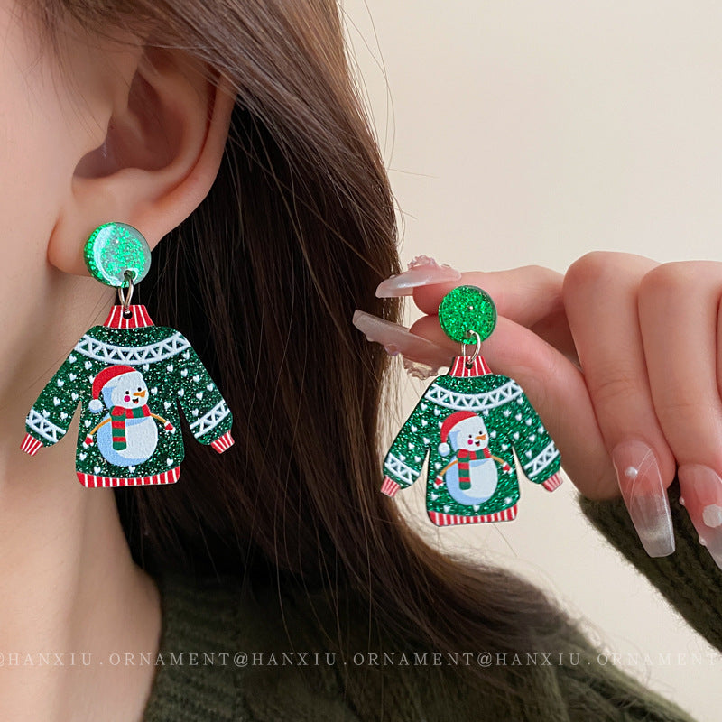 Alloy Christmas Snowman Sweater Earrings (Minimo de Compra 2) MIC-HanX004