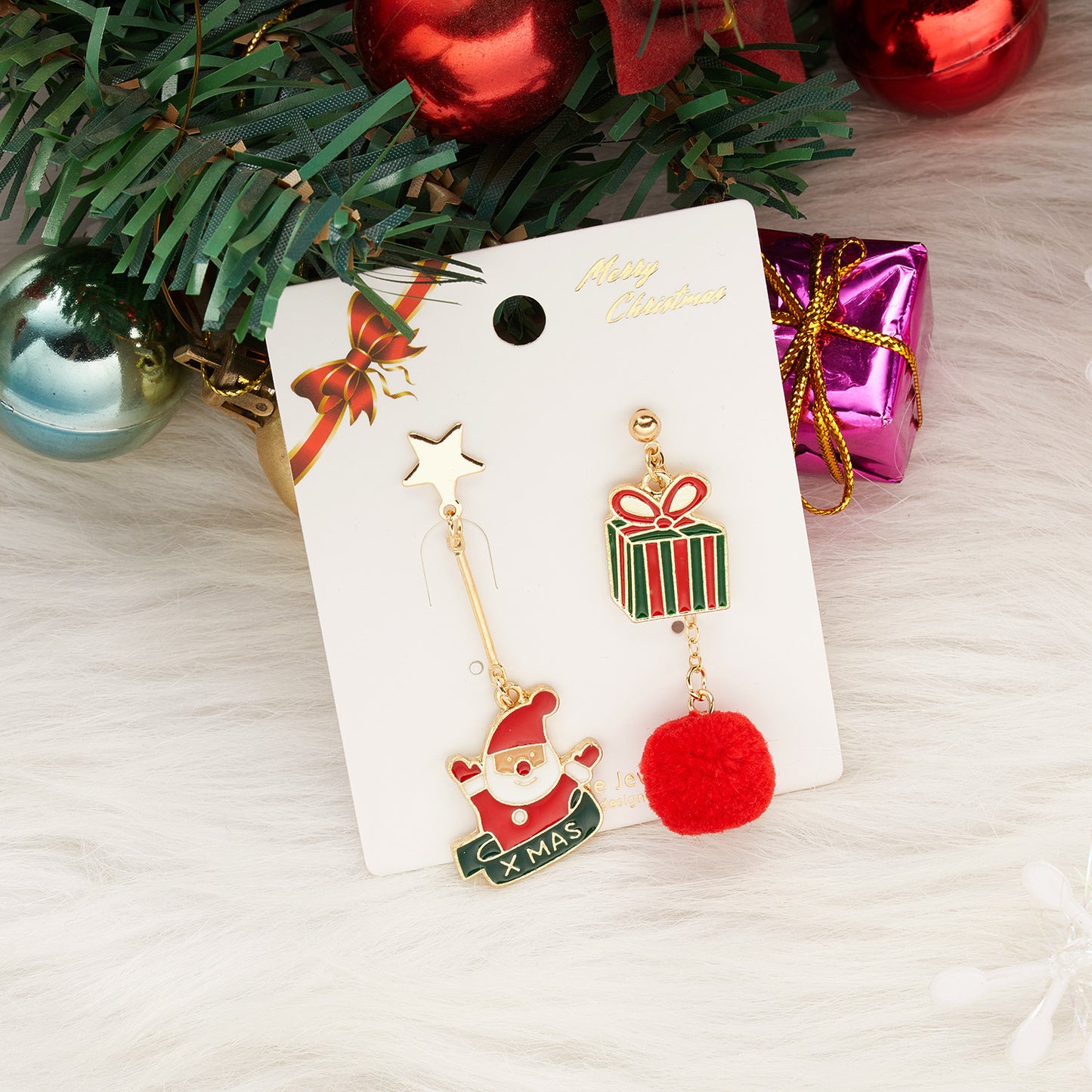 Alloy Santa Claus Bell Snowflake Earrings (Minimo de Compra 2)  MIC-JueH009