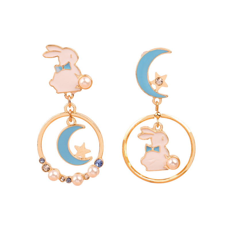 S925 silver needle cute rabbit asymmetric earrings Minimo de compra 2 MIC-LSY011