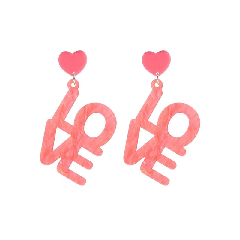 Acrylic pink sequin love letter earrings (Minimo de Compra 2) MIC-QingM019