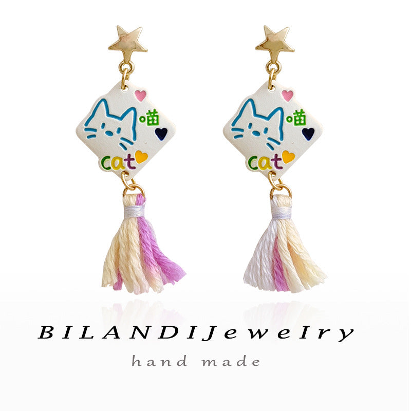 Alloy Star Cat Earrings MIC-BLD086