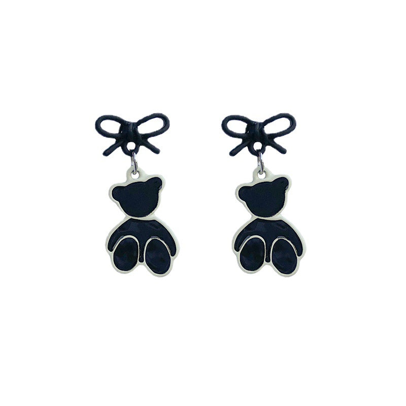 Alloy black and white bear earrings MIC-XiM015