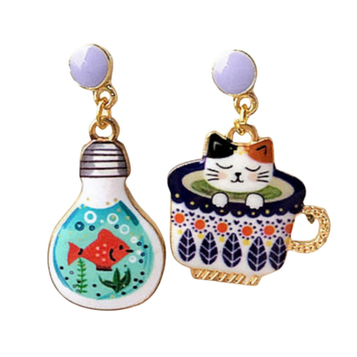 Alloy resin light bulb, tea cup, kitten earrings (Minimo de compra 5) MYA-AoY012