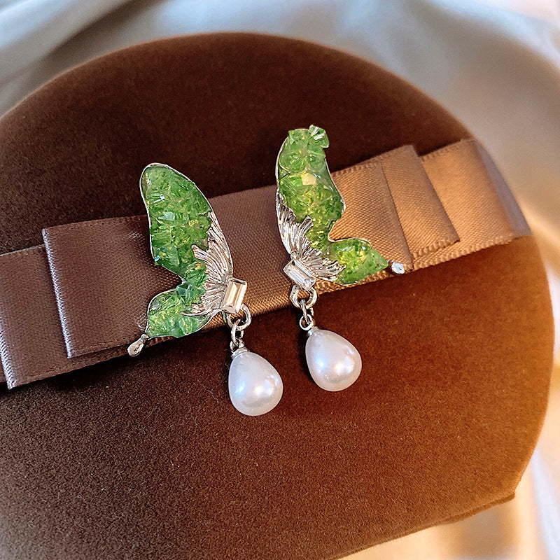 Alloy green crystal butterfly earrings (Minimo de compra 2) MYA-FengM007