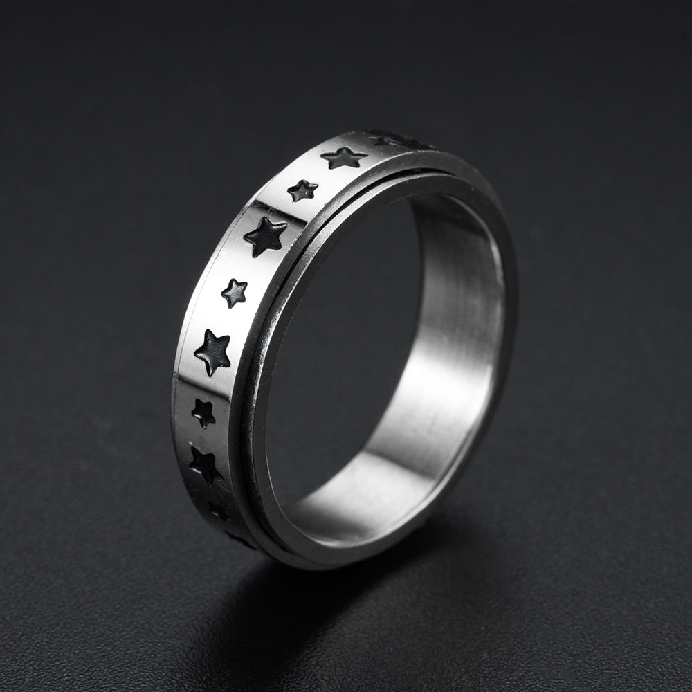 Sun Star Moon Trick Cat rotatable stainless steel ring ts095