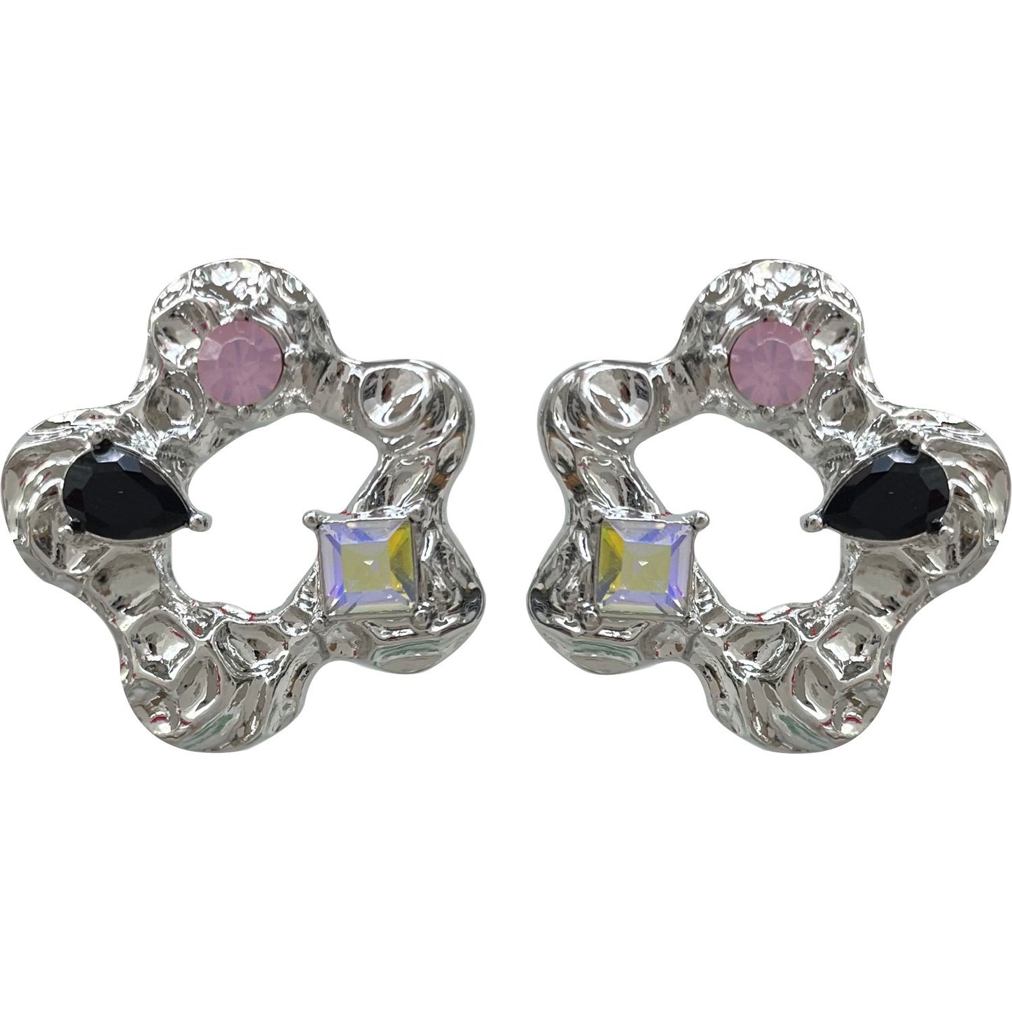 Resin hollow flower inlaid diamond ear clip (Minimo de Compra 2) MIC-TaoQ008