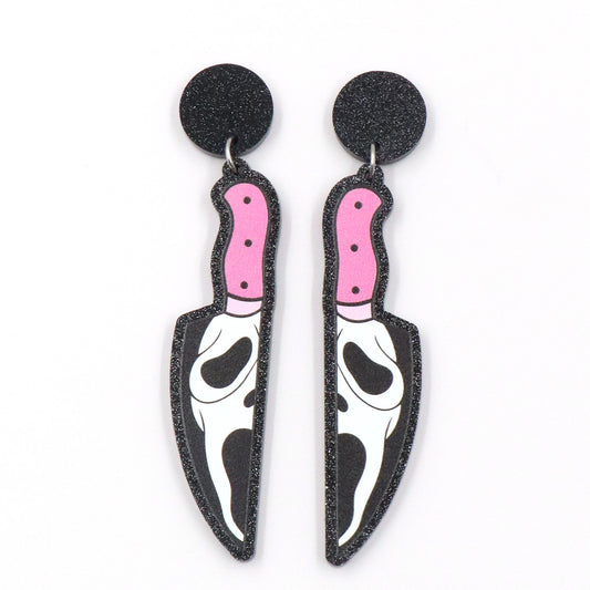 Acrylic Halloween Knife Ghost Skull Earrings (Minimo de compra 5) MIC-XiaoY046