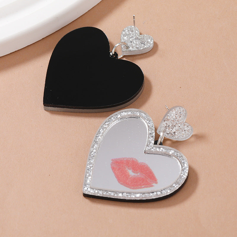 Acrylic Sparkling Pink Love Mirror Earrings MIC-KaiQ004