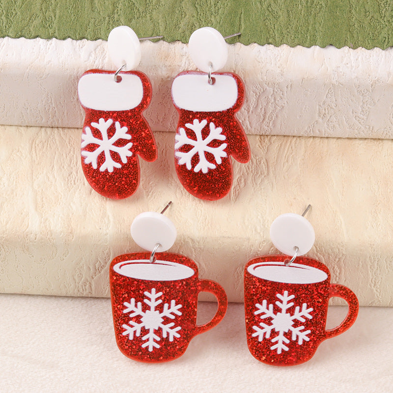 Acrylic Christmas Snow Gloves Earrings MIC-DuA097