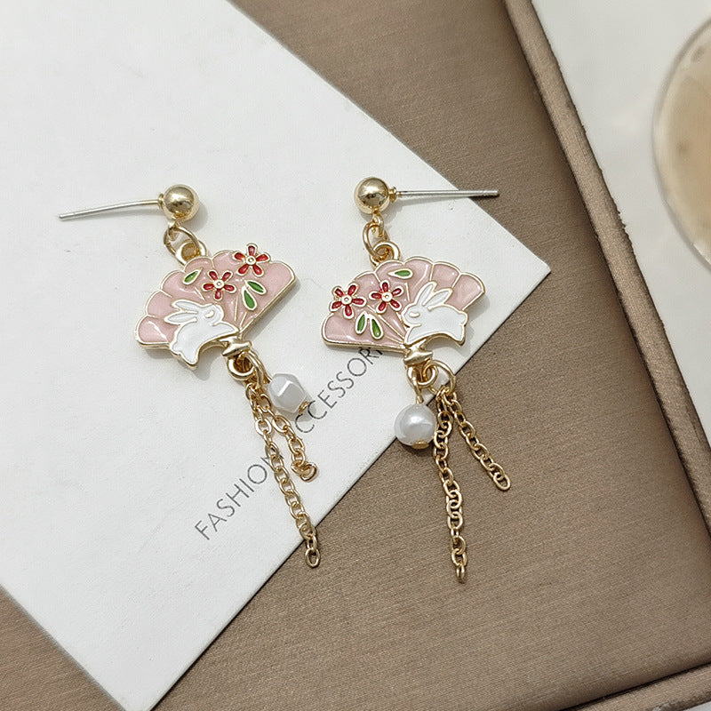 Alloy pink fan tassel earrings MYA-BLD103