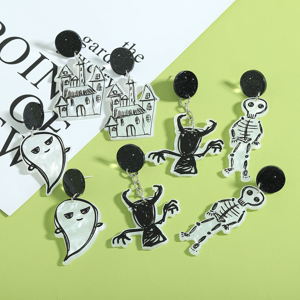 Acrylic Halloween Fun Skeleton Earrings (Minimo de Compra 2) MIC-JiqQ002