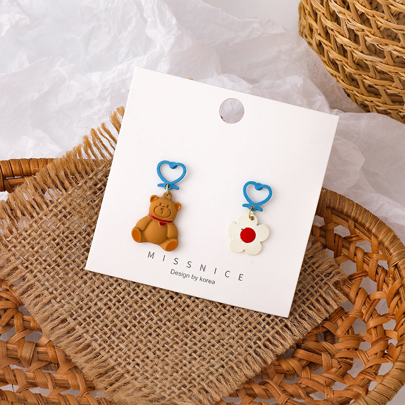 Alloy Fun Cartoon Asymmetric Little Bear Earrings MIC-MiS012