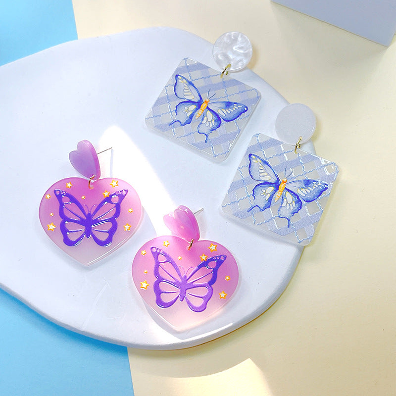 Acrylic New Heart Shape Geometry Butterfly Earrings PinH020