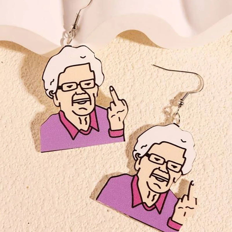 Acrylic Funny Old Lady Earrings MIC-LingX002