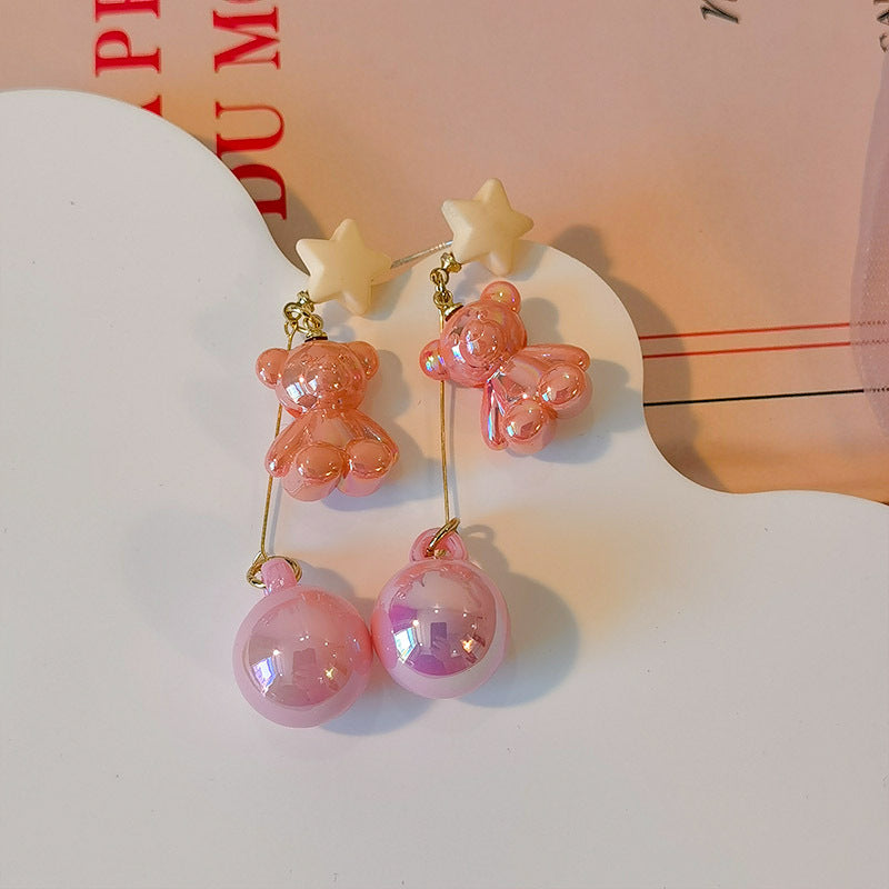 Acrylic Pink Sweetheart Bear Earrings MIC-JiuY047