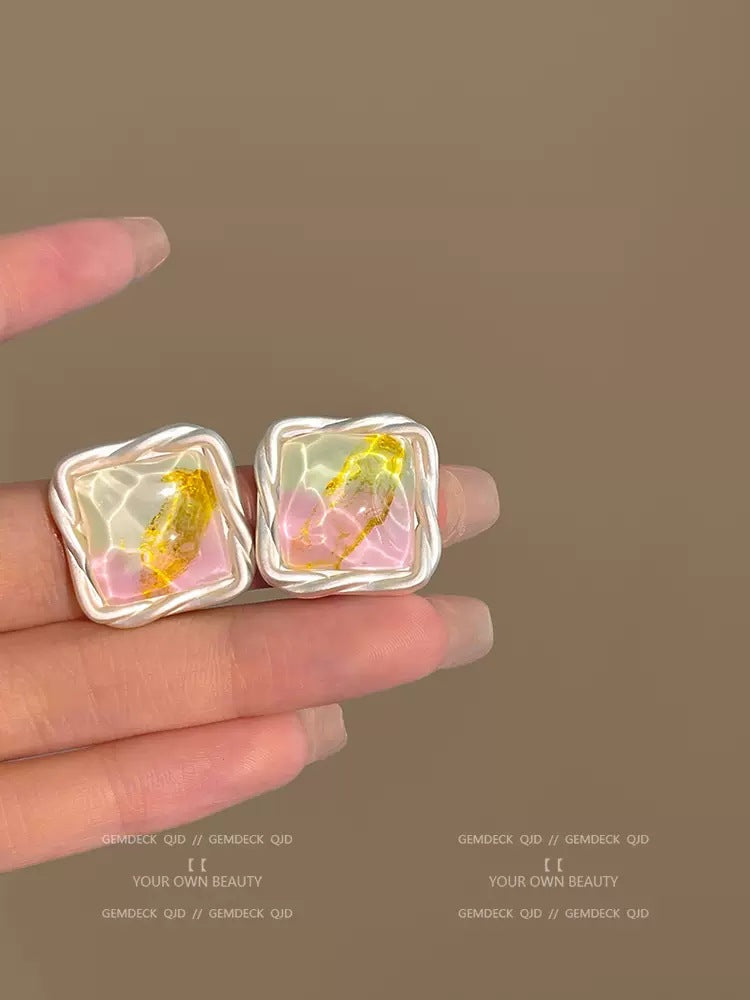 Alloy Jelly Colored Square Earrings (Minimo de Compra 2) MIC-JinYi004